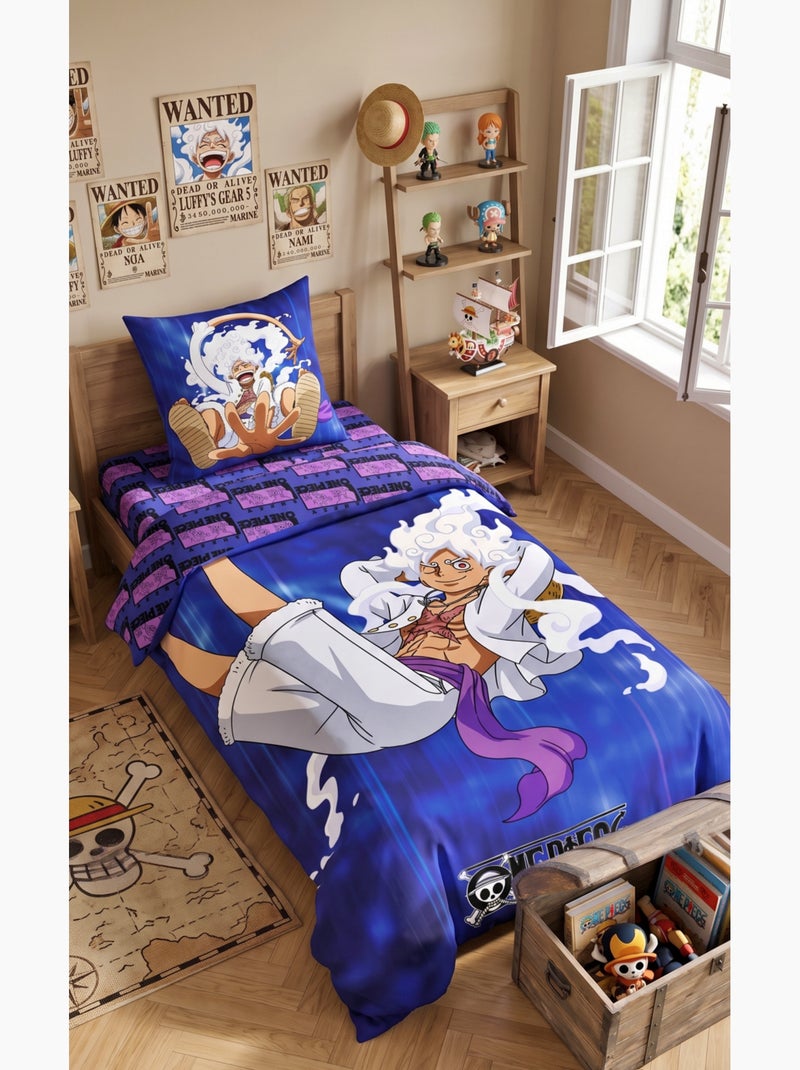 Completo Letto Bambino One Piece, Microfibra Oeko-Tex, Letto 1 posto, LUFFY GEAR Blu - Kiabi