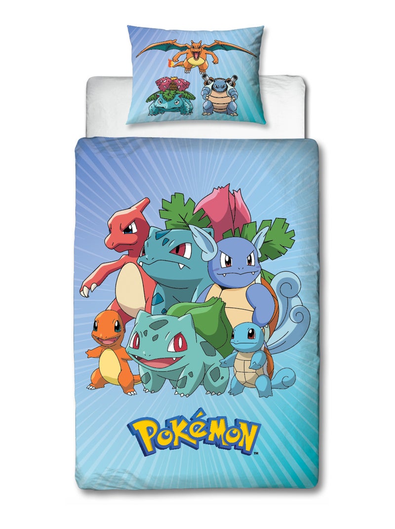 Completo Letto Bambino Pokémon, Microfibra Oeko?Tex, Stampa Reversibile, Singolo, STARTER Blu - Kiabi