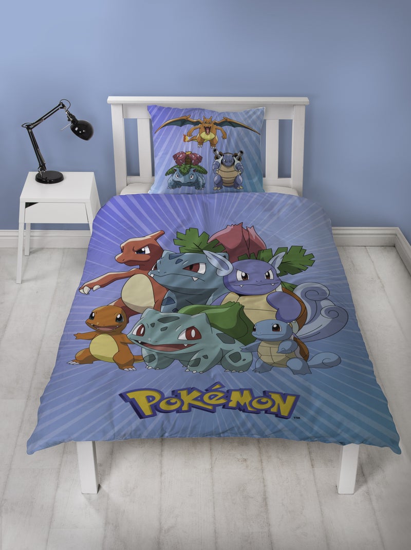Completo Letto Bambino Pokémon, Microfibra Oeko?Tex, Stampa Reversibile, Singolo, STARTER Blu - Kiabi