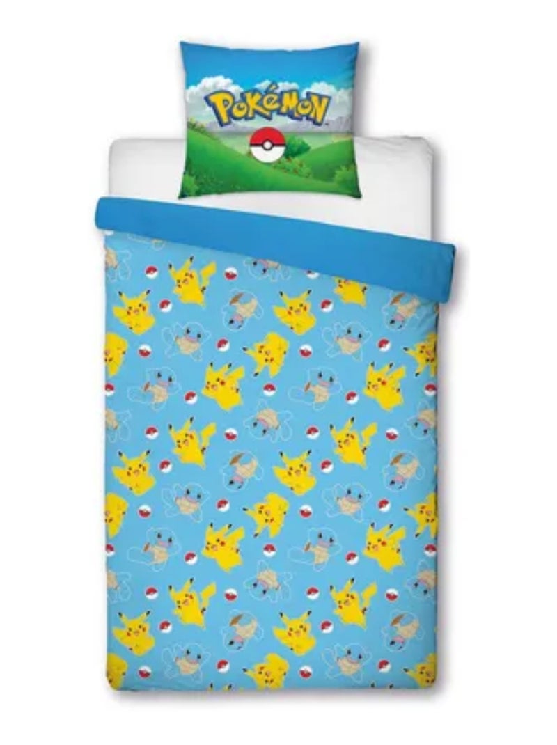 Completo Letto Bambino Pokémon, Microfibra Oeko?Tex, Stampato Reversibile, Letto Singolo, PIKACHU Blu - Kiabi