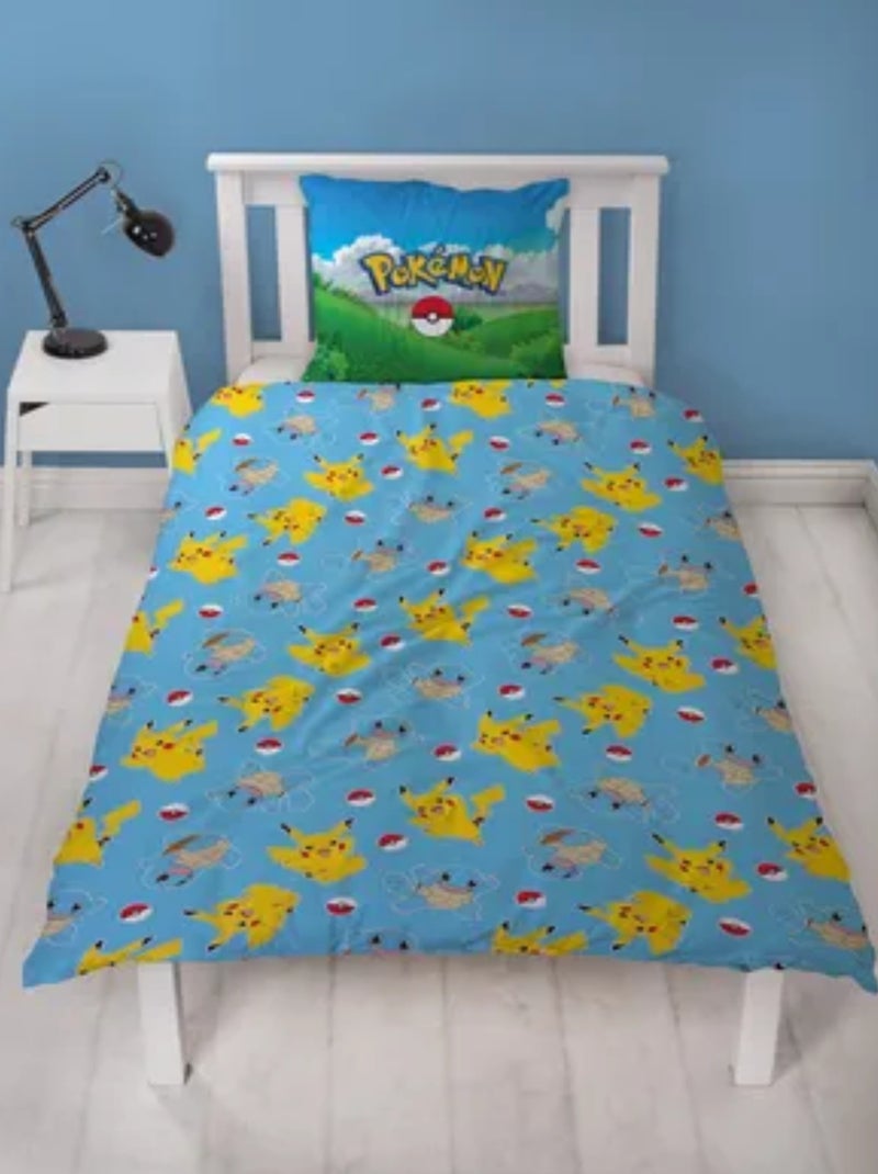 Completo Letto Bambino Pokémon, Microfibra Oeko?Tex, Stampato Reversibile, Letto Singolo, PIKACHU Blu - Kiabi