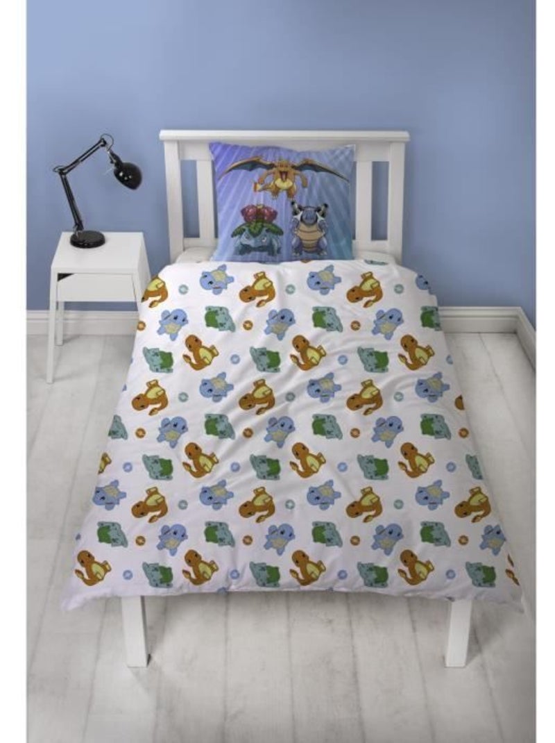 Completo Letto Bambino Pok?mon, Microfibra Oeko?Tex, Stampa Reversibile, Singolo, STARTER Blu - Kiabi