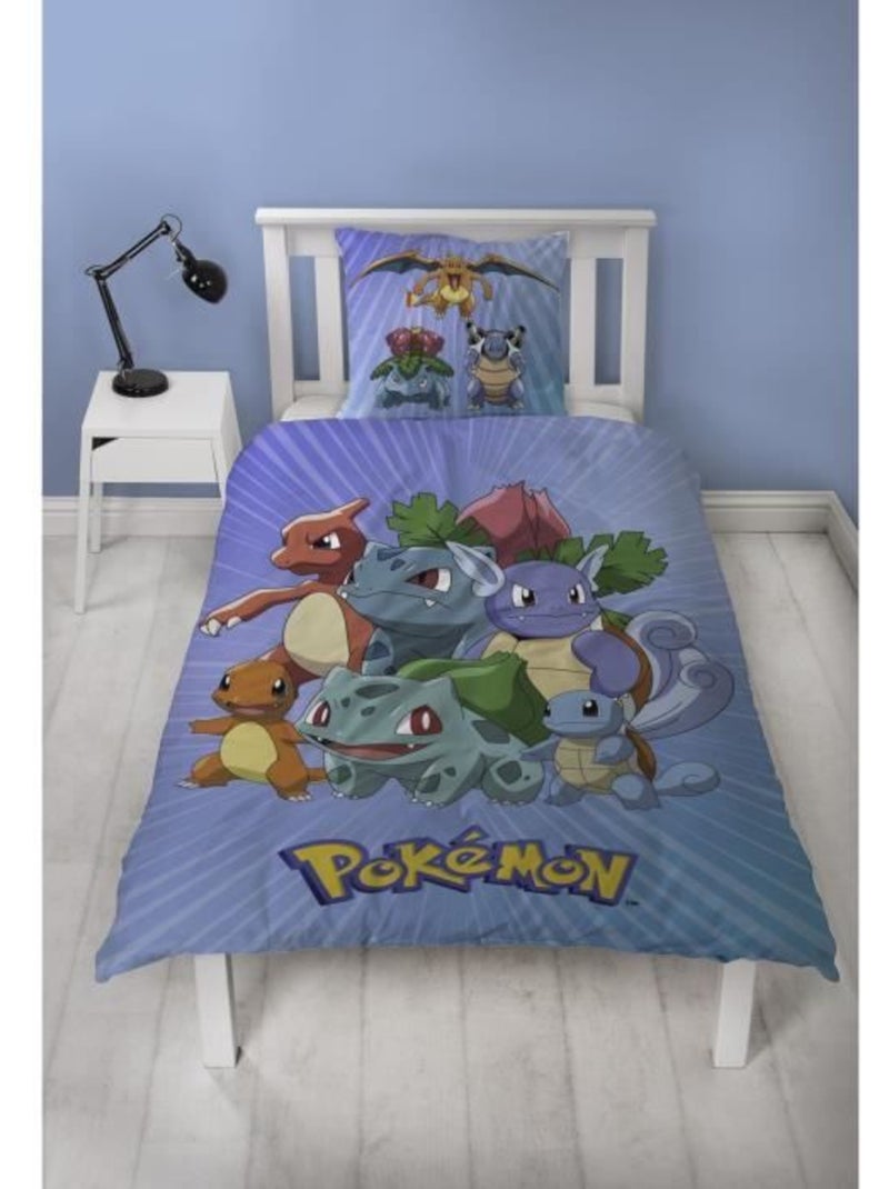 Completo Letto Bambino Pok?mon, Microfibra Oeko?Tex, Stampa Reversibile, Singolo, STARTER Blu - Kiabi