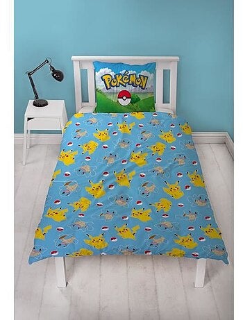 Completo Letto Bambino Pok?mon, Microfibra Oeko?Tex, Stampato Reversibile, Letto Singolo, PIKACHU