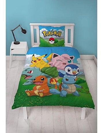 Completo Letto Bambino Pok?mon, Microfibra Oeko?Tex, Stampato Reversibile, Letto Singolo, PIKACHU