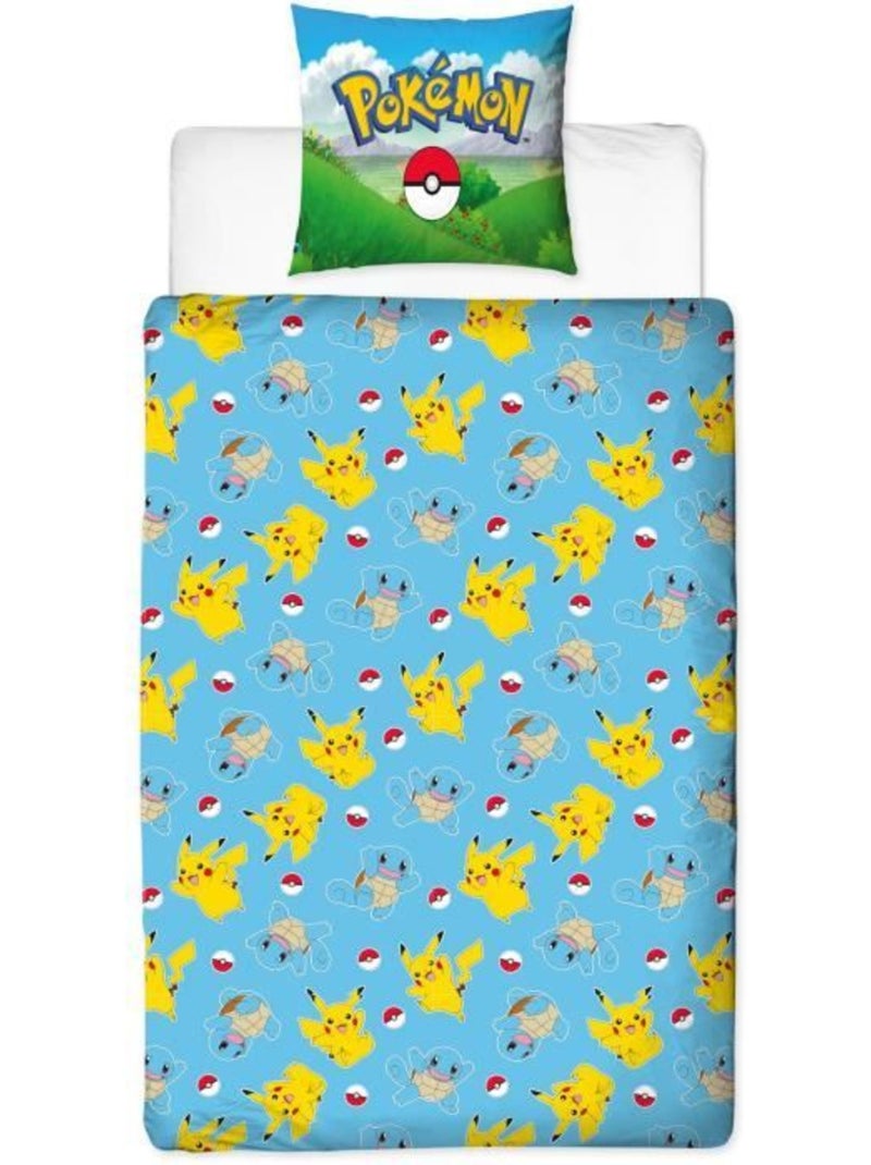 Completo Letto Bambino Pok?mon, Microfibra Oeko?Tex, Stampato Reversibile, Letto Singolo, PIKACHU Blu - Kiabi