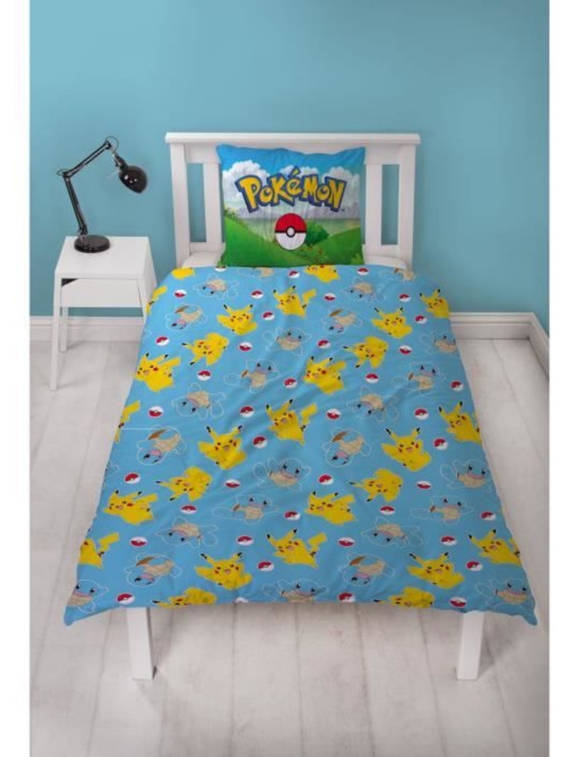 Completo Letto Bambino Pok?mon, Microfibra Oeko?Tex, Stampato Reversibile, Letto Singolo, PIKACHU Blu - Kiabi