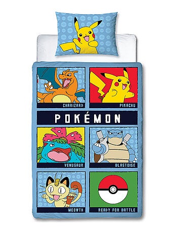 Completo letto bambino stampato e reversibile Pokémon BATTLE, copripiumino 140x200 cm