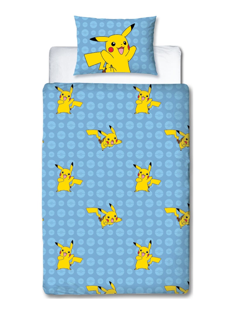 Completo letto bambino stampato e reversibile Pokémon BATTLE, copripiumino 140x200 cm Blu - Kiabi