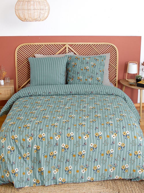 Completo letto con stampa a fiori e righe - 2 piazze - Kiabi