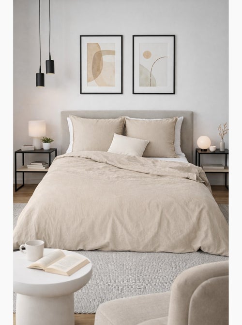 Completo letto in cotone e lino lavato tinta unita - Kiabi Completo letto in cotone e lino lavato tinta unita - Kiabi