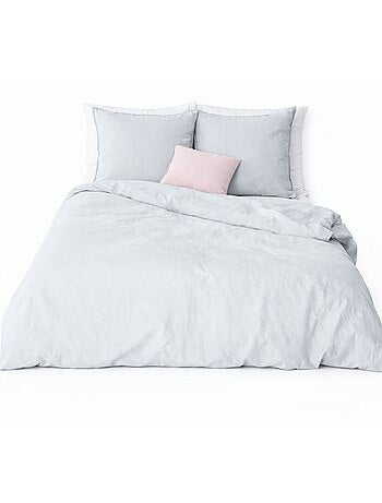 Completo letto in cotone e lino lavato tinta unita