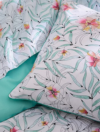 Completo letto in cotone floreale esotico copripiumino + federa