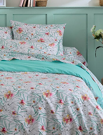 Completo letto in cotone floreale esotico copripiumino + federa