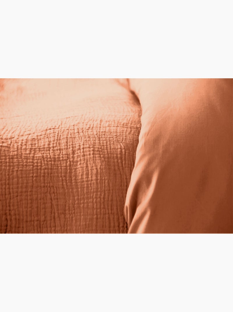 Completo letto in garza di cotone tinta unita Marrone caramello - Kiabi