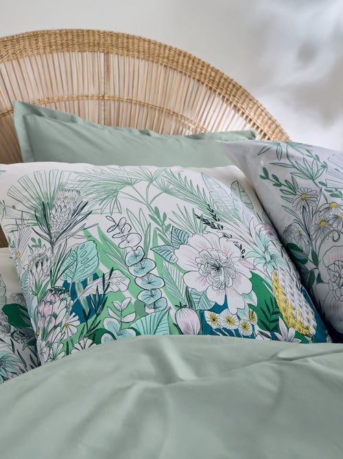 Completo letto in percalle di cotone con fogliame esotico copripiumino + federa - Kiabi
