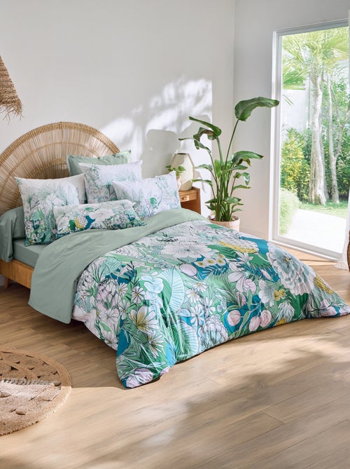 Completo letto in percalle di cotone con fogliame esotico copripiumino + federe - Kiabi
