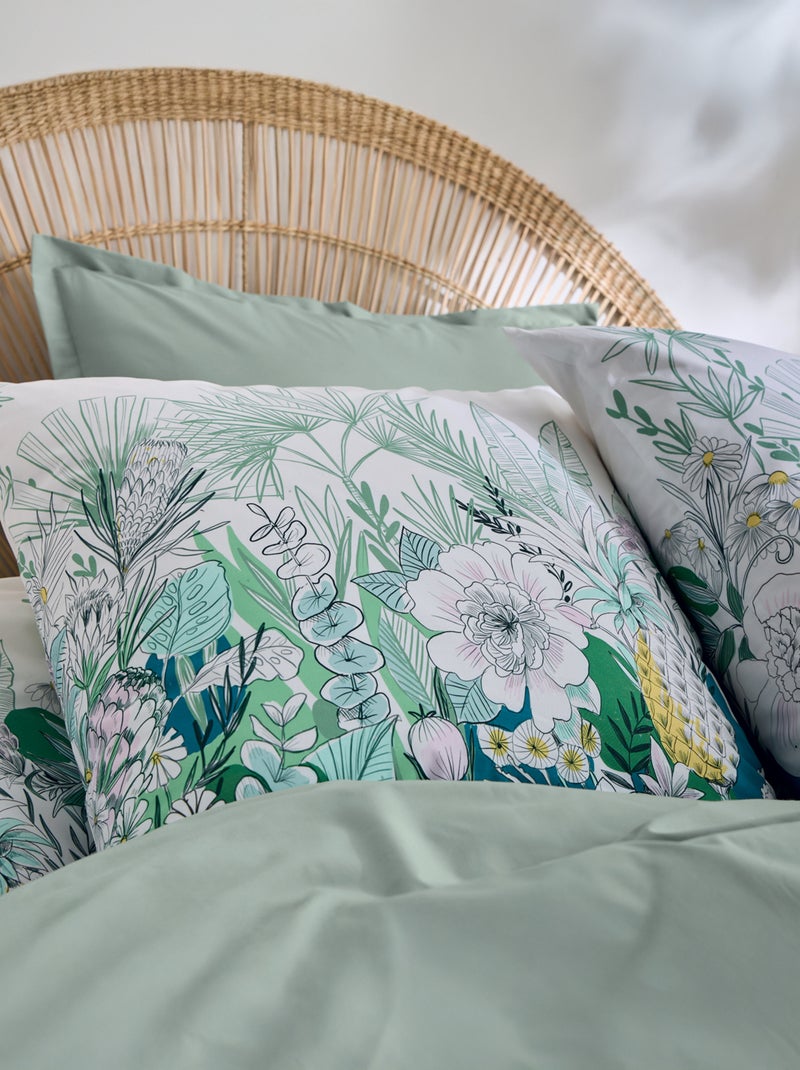 Completo letto in percalle di cotone con fogliame esotico copripiumino + federe Verde - Kiabi