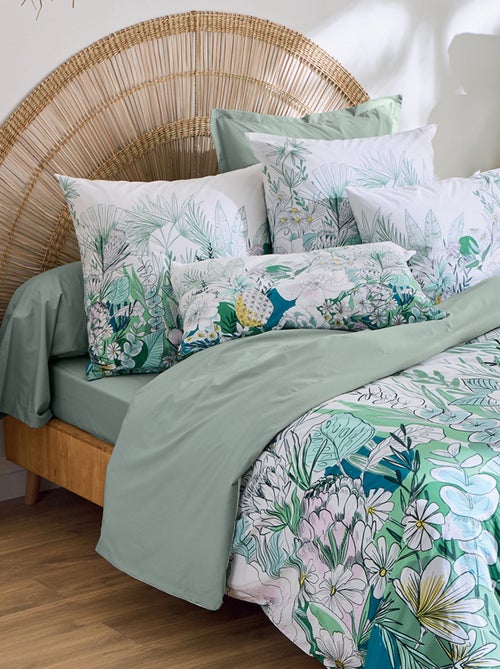 Completo letto in percalle di cotone con fogliame esotico copripiumino + federe - Kiabi