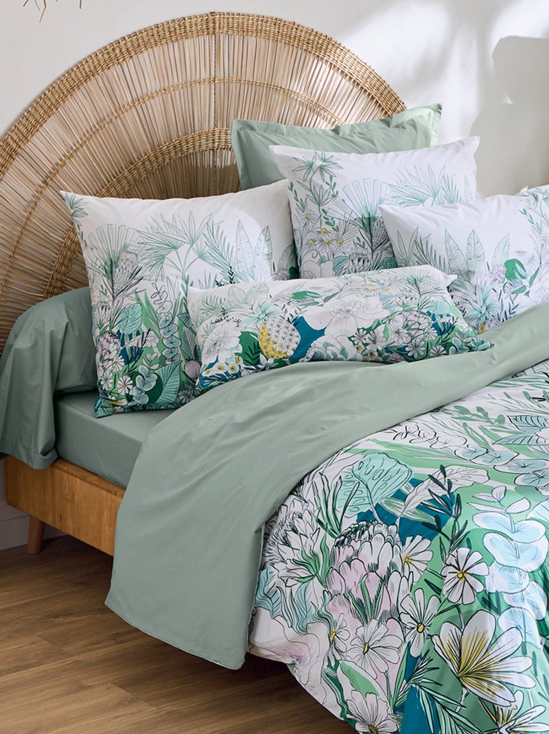 Completo letto in percalle di cotone con fogliame esotico copripiumino + federe Verde - Kiabi