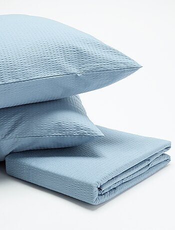 Completo letto matrimoniale 260 x 240 cm in seersucker - Kiabi Home - Blu
