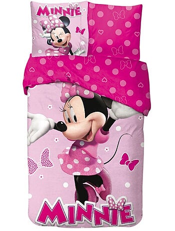 Completo letto Minnie Disney per bambini, 100% cotone Oeko-Tex, letto singolo, rosa (PINK)