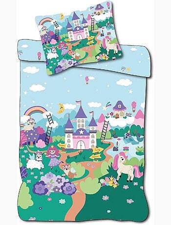 Completo letto neonato Principesse con arcobaleno e nuvola reversibile – 100% cotone