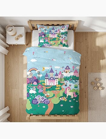 Completo letto neonato Principesse con arcobaleno e nuvola reversibile – 100% cotone