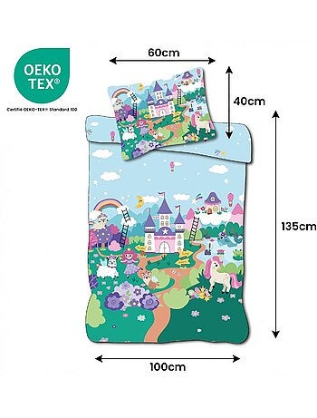 Completo letto neonato Principesse con arcobaleno e nuvola reversibile – 100% cotone