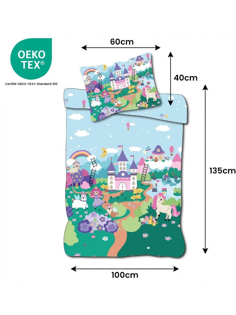 Completo letto neonato Principesse con arcobaleno e nuvola reversibile – 100% cotone Blu - Kiabi