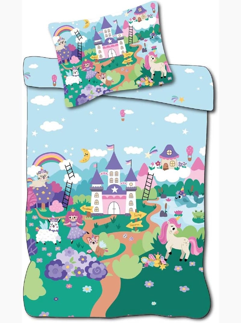 Completo letto neonato Principesse con arcobaleno e nuvola reversibile – 100% cotone Blu - Kiabi