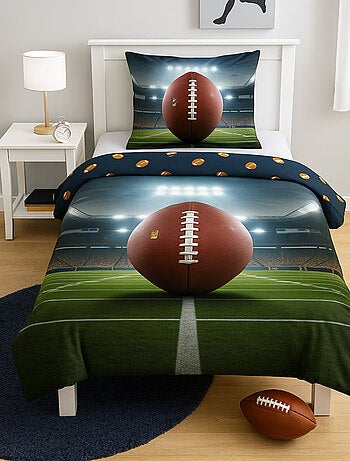 Completo Letto Pallone da Rugby, Sport, 100% Cotone Oeko-Tex, Copripiumino 140x200 cm