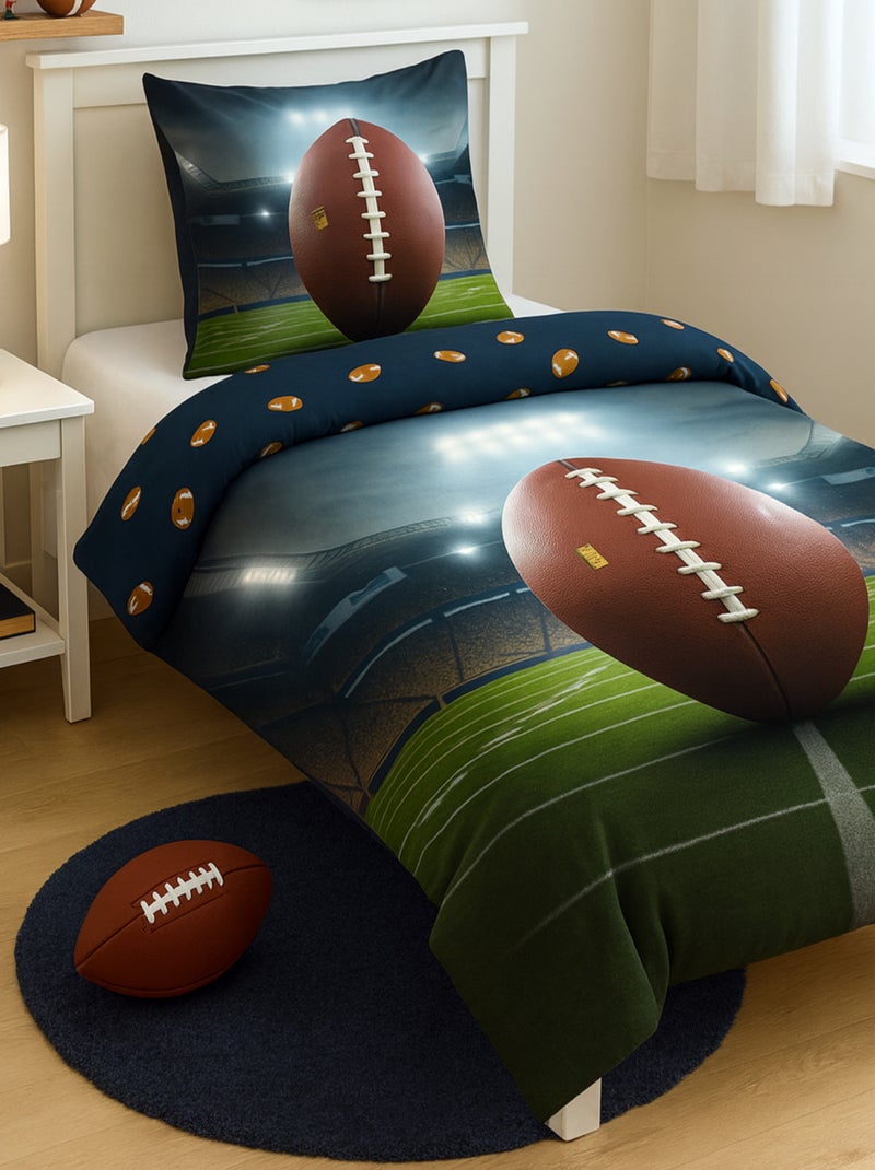 Completo Letto Pallone da Rugby, Sport, 100% Cotone Oeko-Tex, Copripiumino 140x200 cm Verde - Kiabi