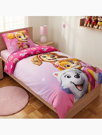 Completo Letto Paw Patrol per Bambino, 100% Cotone Oeko-Tex, Stampa Reversibile, Singolo, ROSA