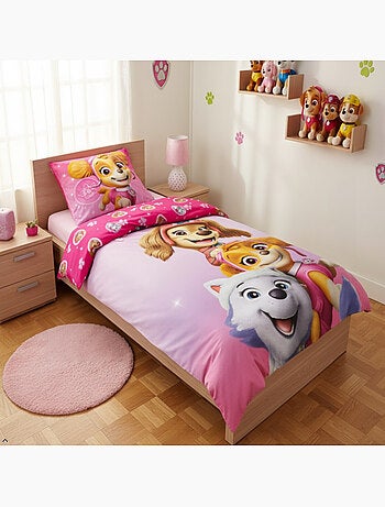 Completo Letto Paw Patrol per Bambino, 100% Cotone Oeko-Tex, Stampa Reversibile, Singolo, ROSA