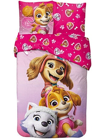 Completo Letto Paw Patrol per Bambino, 100% Cotone Oeko-Tex, Stampa Reversibile, Singolo, ROSA