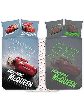 Completo letto per bambini Cars con Lightning McQueen fosforescente reversibile – 100% cotone