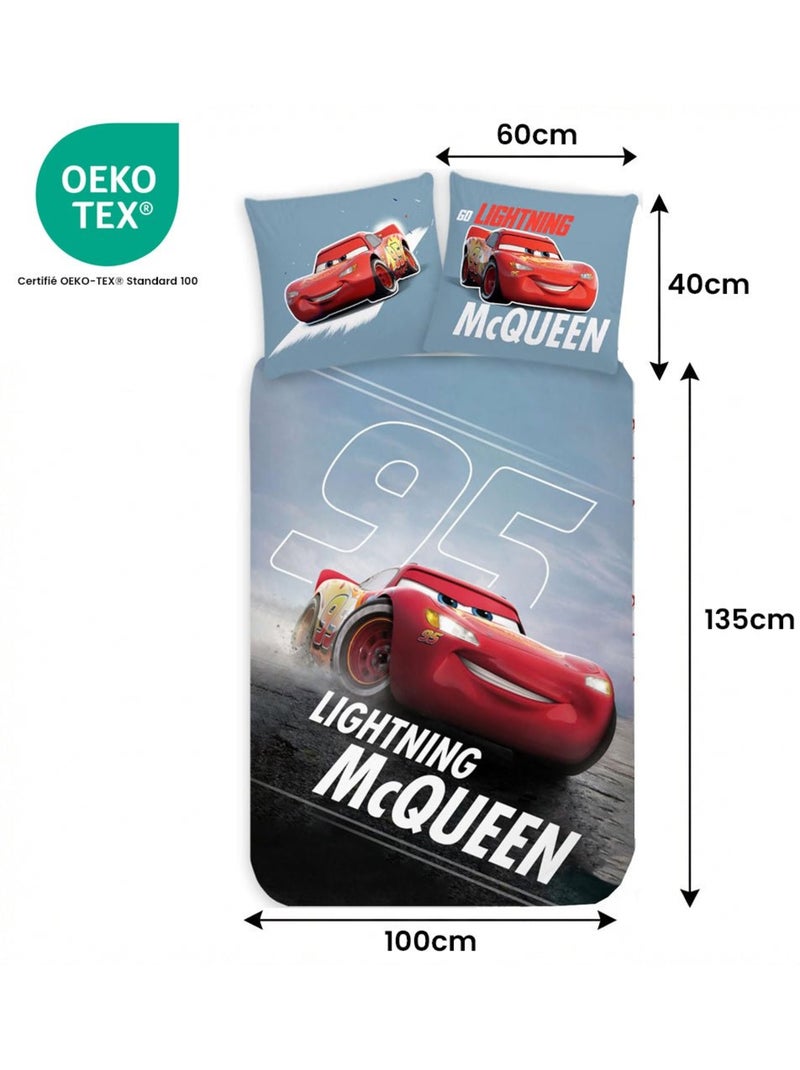 Completo letto per bambini Cars con Lightning McQueen fosforescente reversibile – 100% cotone Blu grigio - Kiabi