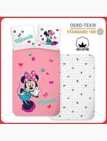 Completo letto per bambini Minnie con cuori reversibile – 100% cotone