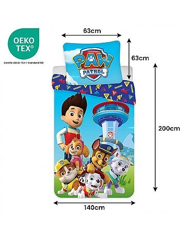Completo letto per bambini Paw Patrol con Chase, Skye, Marshall e Rubble reversibile – cotone
