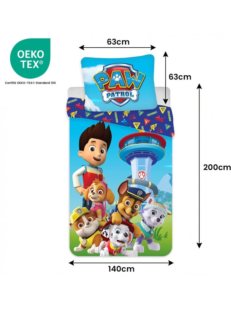Completo letto per bambini Paw Patrol con Chase, Skye, Marshall e Rubble reversibile – cotone Blu - Kiabi