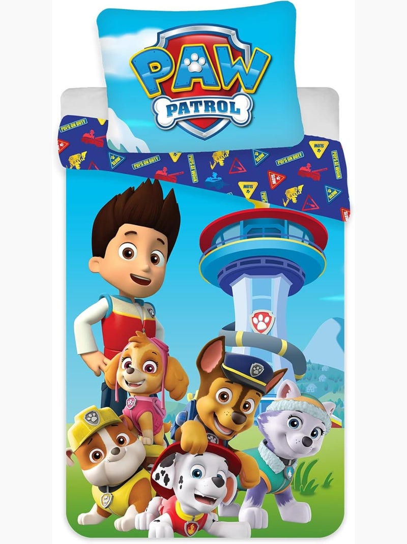 Completo letto per bambini Paw Patrol con Chase, Skye, Marshall e Rubble reversibile – cotone Blu - Kiabi