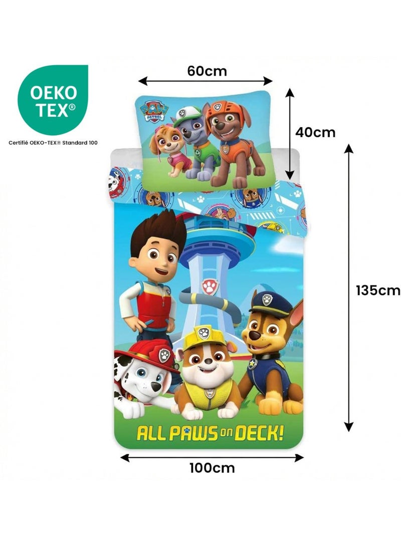 Completo letto per bambini Paw Patrol con Ryder, Chase, Marshall e Rubble – 100% cotone Blu - Kiabi