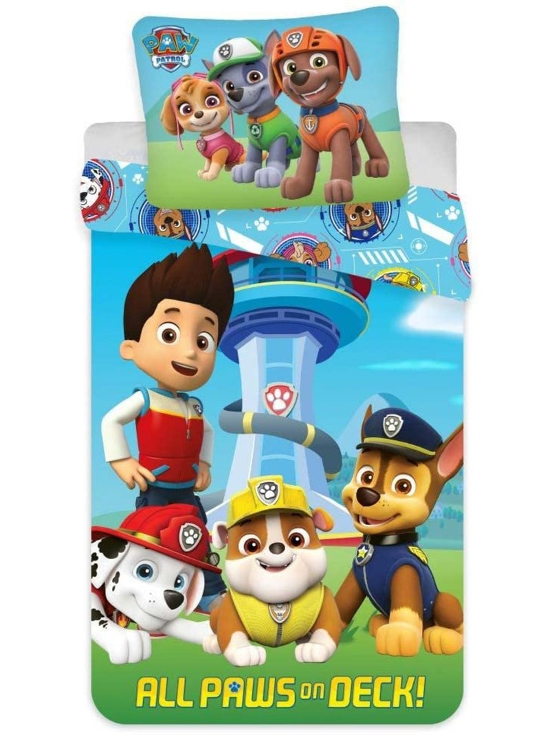 Completo letto per bambini Paw Patrol con Ryder, Chase, Marshall e Rubble – 100% cotone Blu - Kiabi