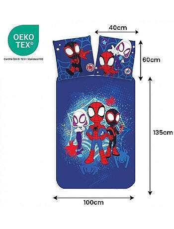 Completo letto per bambini Spider-Man con Spidey, Ghost-Spider e Spin reversibile – 100% cotone