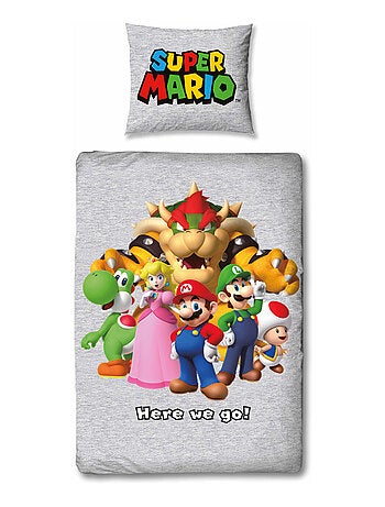Completo Letto per Bambino Stampato Reversibile Super Mario e i suoi amici, Copripiumino 140x200 cm