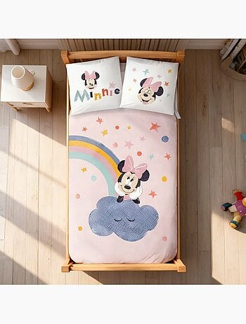 Completo letto per bebè Minnie con arcobaleno e nuvola reversibile – 100% cotone