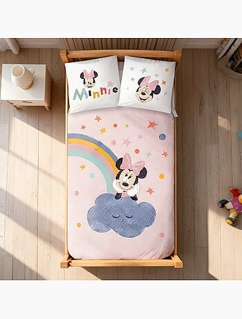 Completo letto per bebè Minnie con arcobaleno e nuvola reversibile – 100% cotone