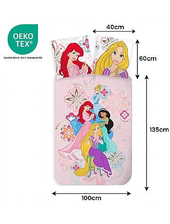 Completo letto per bebè Principesse con Rapunzel, Ariel, Jasmine e Cenerentola reversibile