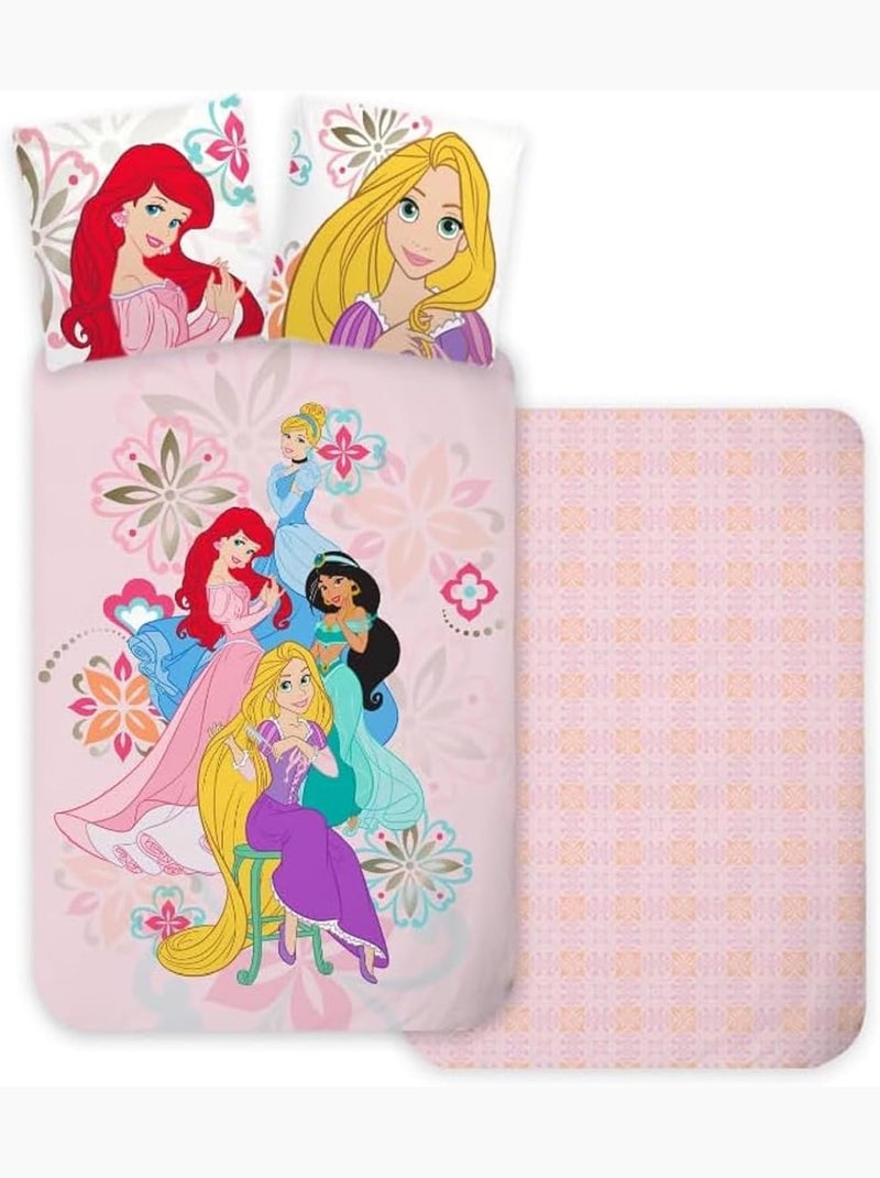 Completo letto per bebè Principesse con Rapunzel, Ariel, Jasmine e Cenerentola reversibile Rosa - Kiabi